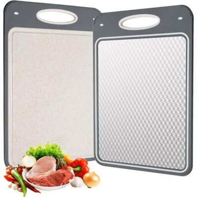 Cozary Doppelseitiges Schneidebrett, Edelstahl-Schneidebrett für die Küche, lebensmittelechter 304-Edelstahl und Weizenstroh, Cutting Board für Fleisch, Brot, Gemüse & Obst(35x24cm) Cozary Doppelseitiges Schneidebrett, Edelstahl-Schneidebrett für die Küche, lebensmittelechter 304-Edelstahl und Weizenstroh, Cutting Board für Fleisch, Brot, Gemüse & Obst(35x24cm)