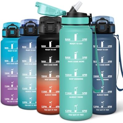 Motswedi Trinkflasche Sport, Wasserflasche 1000 ml, mit Zeitmarkierungen, Trinkflasche Kohlensäure Geeignet, Flasche, Sport Wasserflasche für Fitness, Wandern, Blau Grün-3245C Motswedi Trinkflasche Sport, Wasserflasche 1000 ml, mit Zeitmarkierungen, Trinkflasche Kohlensäure Geeignet, Flasche, Sport Wasserflasche für Fitness, Wandern, Blau Grün-3245C