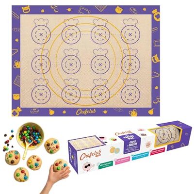 Chefclub Kids – Silikon-Backmatte 30x40 cm – Antihaftend & Wiederverwendbar – Mit Backvorlagen für Macarons, Cookies, Pizza – BPA-frei – Spülmaschinengeeignet – Für Kinder ab 4 Jahren Chefclub Kids – Silikon-Backmatte 30x40 cm – Antihaftend & Wiederverwendbar – Mit Backvorlagen für Macarons, Cookies, Pizza – BPA-frei – Spülmaschinengeeignet – Für Kinder ab 4 Jahren