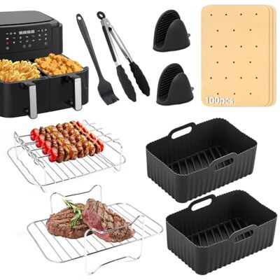 Kiperline Silikonform Heißluftfritteuse Airfryer Zubehör für Ninja Foodi Max Dual Zone 9.5L Zubehör Heißluftfritteuse Wiederverwendbar Heißluftfritteuse Backform, BPA-frei, Ninja Airfryer Zubehör Kiperline Silikonform Heißluftfritteuse Airfryer Zubehör für Ninja Foodi Max Dual Zone 9.5L Zubehör Heißluftfritteuse Wiederverwendbar Heißluftfritteuse Backform, BPA-frei, Ninja Airfryer Zubehör