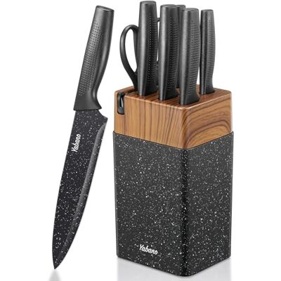 Yabano Messerblock Set, 7 teilig Messerset mit Messerblock und integriertem Messerschärfer,Küchenmesser Set mit Kunststoffblock (Speckled) Yabano Messerblock Set, 7 teilig Messerset mit Messerblock und integriertem Messerschärfer,Küchenmesser Set mit Kunststoffblock (Speckled)