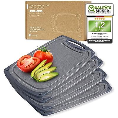 Exitoso Frühstücksbrettchen 4er Set mit Saftrille & Griff aus Kunststoff Rutschfestes & spülmaschinenfestes Schneidebrett Antibakterielles Brettchen Set BPA-Frei & beidseitig verwendbar Exitoso Frühstücksbrettchen 4er Set mit Saftrille & Griff aus Kunststoff Rutschfestes & spülmaschinenfestes Schneidebrett Antibakterielles Brettchen Set BPA-Frei & beidseitig verwendbar