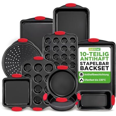 Nutrichef 10-teiliges Backset aus Karbonstahl – Muffinform, Backblech, Brotbackform und rundes Pizzablech Nutrichef 10-teiliges Backset aus Karbonstahl – Muffinform, Backblech, Brotbackform und rundes Pizzablech