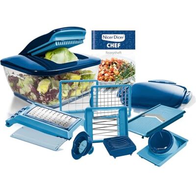 Genius Gemüseschneider Gemüsehobel Nicer Dicer Chef 15 tlg, Gemüse Schneider, Spiralschneider, Reibe für Gemüse und Käse, Multizerkleiner, Gurkenhobel, Vegetable Chopper, Blau Genius Gemüseschneider Gemüsehobel Nicer Dicer Chef 15 tlg, Gemüse Schneider, Spiralschneider, Reibe für Gemüse und Käse, Multizerkleiner, Gurkenhobel, Vegetable Chopper, Blau