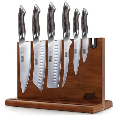 HOSHANHO Messerblockset 7-teiliges, Professionelles Küchenmesser Set aus Edelstahl mit Hohem Kohlenstoffgehalt, Ultrascharfes Kochmesserset mit Ergonomischen Griffen aus Pakkaholz HOSHANHO Messerblockset 7-teiliges, Professionelles Küchenmesser Set aus Edelstahl mit Hohem Kohlenstoffgehalt, Ultrascharfes Kochmesserset mit Ergonomischen Griffen aus Pakkaholz