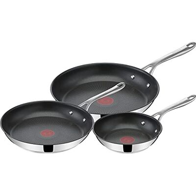 Tefal Jamie Oliver Cook's Direct On Pfannenset 20/24/28 cm, Thermo-Signal bei idealer Brattemperatur, Antihaft, Bratpfannen Induktion, rostfrei, backofenfest, genieteter Griff, E304S344 Tefal Jamie Oliver Cook's Direct On Pfannenset 20/24/28 cm, Thermo-Signal bei idealer Brattemperatur, Antihaft, Bratpfannen Induktion, rostfrei, backofenfest, genieteter Griff, E304S344