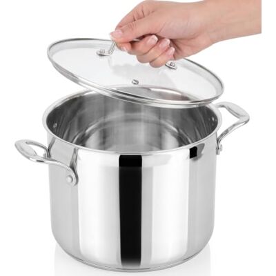 NutriChef Kochtopf groß, 8L Suppentopf Induktion aus Edelstahl mit Glasdeckel, 18/8 Großraumtopf Hitzebeständig bis 260 °C, Für alle Herdarten, Spülmaschinengeeignet, Silver NutriChef Kochtopf groß, 8L Suppentopf Induktion aus Edelstahl mit Glasdeckel, 18/8 Großraumtopf Hitzebeständig bis 260 °C, Für alle Herdarten, Spülmaschinengeeignet, Silver