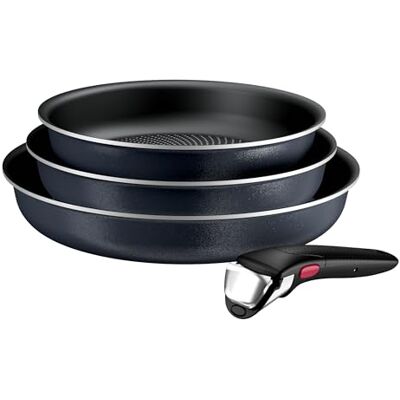 Tefal Ingenio Enjoy Pfannen-Set, 3-teilig, 22/24/28 cm + Abnehmbarer Griff, induktionsgeeignet, antihaftbeschichtet, Titanbeschichtung, Thermo-Signal, schnelles Aufheizen, spülmaschinenfest und Tefal Ingenio Enjoy Pfannen-Set, 3-teilig, 22/24/28 cm + Abnehmbarer Griff, induktionsgeeignet, antihaftbeschichtet, Titanbeschichtung, Thermo-Signal, schnelles Aufheizen, spülmaschinenfest und