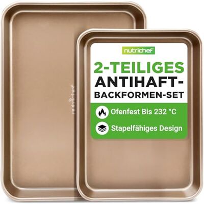 NutriChef Backblech Set 2-teilig – Antihaft 40x28 cm & 35.5x24.6 cm, champange PFOA-frei, ofenfest bis 232 °C, stapelbar, spülmaschinengeeignet, ideal für Meal Prep & Aufläufe NutriChef Backblech Set 2-teilig – Antihaft 40x28 cm & 35.5x24.6 cm, champange PFOA-frei, ofenfest bis 232 °C, stapelbar, spülmaschinengeeignet, ideal für Meal Prep & Aufläufe