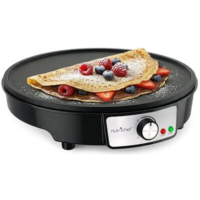NutriChef Crepe Maker 30 cm elektrisch – Antihaft Platte mit Temperaturregelung, Teigverteiler und Spatel, Schwarz NutriChef Crepe Maker 30 cm elektrisch – Antihaft Platte mit Temperaturregelung, Teigverteiler und Spatel, Schwarz