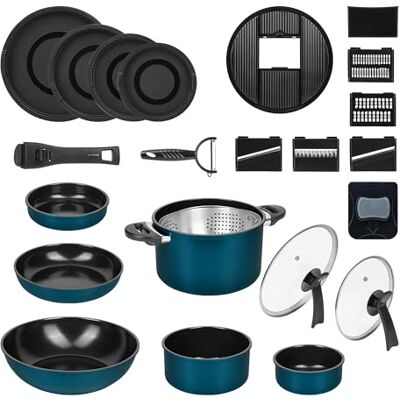 Genius Kochgeschirr Kelton 3 in 1 mit Pfannen, Töpfe, Deckel und Gemüseschneider 27 tlg., Kochgeschirr mit Pfannen und Kochtöpfen mit Antihaft Beschschichtung, PFOA & PTFE-frei, abnehmbarer Griff Genius Kochgeschirr Kelton 3 in 1 mit Pfannen, Töpfe, Deckel und Gemüseschneider 27 tlg., Kochgeschirr mit Pfannen und Kochtöpfen mit Antihaft Beschschichtung, PFOA & PTFE-frei, abnehmbarer Griff