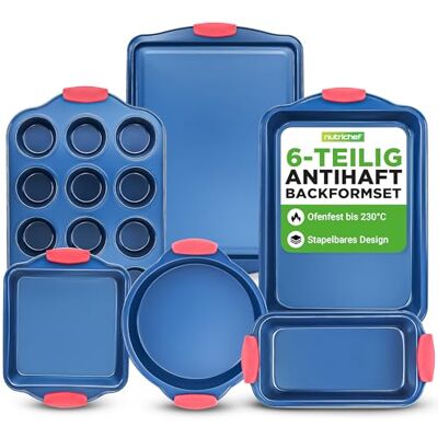 NutriChef Backformen Set – 8-teiliges Antihaft-Backset mit Silikongriffen, für Kuchen, Muffins, Brot & Quiche – Stapelbar, Spülmaschinengeeignet, hitzebeständig bis 230 °C NutriChef Backformen Set – 8-teiliges Antihaft-Backset mit Silikongriffen, für Kuchen, Muffins, Brot & Quiche – Stapelbar, Spülmaschinengeeignet, hitzebeständig bis 230 °C