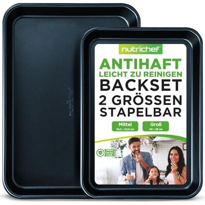 Nutrichef Antihaft-Backformen, 2-teilige Ofen-Backbleche mit hochwertiger Antihaftbeschichtung, 38,1 x 27,9 cm und 33 x 22,9 cm Größen für bequemes Braten und Backen, spülmaschinenfest Nutrichef Antihaft-Backformen, 2-teilige Ofen-Backbleche mit hochwertiger Antihaftbeschichtung, 38,1 x 27,9 cm und 33 x 22,9 cm Größen für bequemes Braten und Backen, spülmaschinenfest