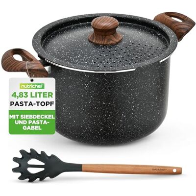 NutriChef 4.7L Nudeltopf mit Siebdeckel – Induktionstöpfe Antihaft Schwarz Marmor Mit Pastaheber und Verriegelbarem Deckel Hitzebeständige Griffe Einfach zu Reinigen Großer Kochtopf NutriChef 4.7L Nudeltopf mit Siebdeckel – Induktionstöpfe Antihaft Schwarz Marmor Mit Pastaheber und Verriegelbarem Deckel Hitzebeständige Griffe Einfach zu Reinigen Großer Kochtopf