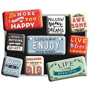 ART Retro Kühlschrank-Magnete, 9 Stück, Enjoy Life – Geschenk-Idee mit Spruch, Magnetset für Magnettafel, Vintage Design ART Retro Kühlschrank-Magnete, 9 Stück, Enjoy Life – Geschenk-Idee mit Spruch, Magnetset für Magnettafel, Vintage Design