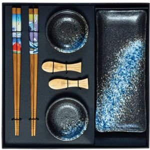 JADE TEMPLE Keramik Sushi Set mit Dippschale und Stäbchen 1 Set, Blau JADE TEMPLE Keramik Sushi Set mit Dippschale und Stäbchen 1 Set, Blau