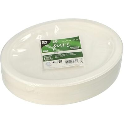 PAPSTAR 50 Teller, Zuckerrohr "pure" oval 26 cm x 20 cm x 2 cm weiss PAPSTAR 50 Teller, Zuckerrohr "pure" oval 26 cm x 20 cm x 2 cm weiss