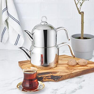 KARACA Manes mittelgroße Teekessel-Set Metall Wasserkocher, Induktion Geeignet, Türkischer Tee, Tea, Turkischer Teekocher, Caydanlık KARACA Manes mittelgroße Teekessel-Set Metall Wasserkocher, Induktion Geeignet, Türkischer Tee, Tea, Turkischer Teekocher, Caydanlık