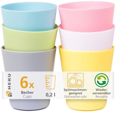 Heku Mehrweg-Trinkbecher 6er Set in Pastell, 0,2L I Aus PP-Material I Leicht & Robust I Spülmaschinen- & Mikrowellengeeignet, Pastel Heku Mehrweg-Trinkbecher 6er Set in Pastell, 0,2L I Aus PP-Material I Leicht & Robust I Spülmaschinen- & Mikrowellengeeignet, Pastel