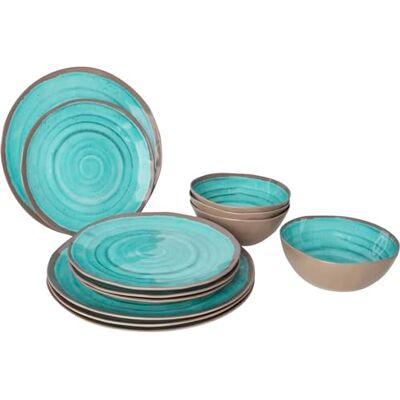 Bo-Camp Geschirr 100% Melamin 12 Teile Halo Aqua/Terrakotta Bo-Camp Geschirr 100% Melamin 12 Teile Halo Aqua/Terrakotta