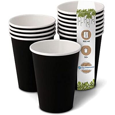 GREENBOX Pappbecher I Einweggeschirr Trinkbecher Papierbecher kompostierbare und biologisch abbaubare Becher I schwarze, unbedruckte Kaffeebecher 50 Stk 300ml 12oz GREENBOX Pappbecher I Einweggeschirr Trinkbecher Papierbecher kompostierbare und biologisch abbaubare Becher I schwarze, unbedruckte Kaffeebecher 50 Stk 300ml 12oz