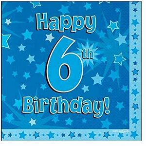 OakTree 3-lagige Servietten "Happy 6th Birthday", 33 x 33 cm, Blau, 16 Stück OakTree 3-lagige Servietten "Happy 6th Birthday", 33 x 33 cm, Blau, 16 Stück