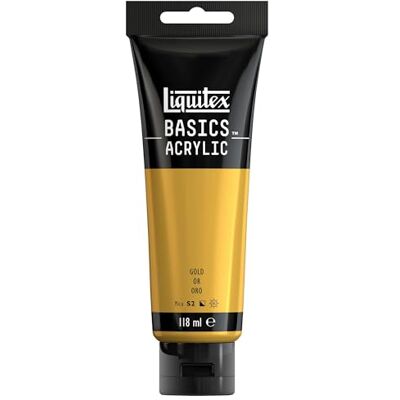 Liquitex 8870020 Basics Acrylfarbe, monopigmentierte Künstlerpigmente, lichtecht, mittlere Viskosität, Archivqualität, seidenglänzender Finish, 118ml Tube Gold Liquitex 8870020 Basics Acrylfarbe, monopigmentierte Künstlerpigmente, lichtecht, mittlere Viskosität, Archivqualität, seidenglänzender Finish, 118ml Tube Gold