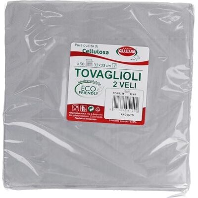 Graziano , Biologisch abbaubare Einweg-Papierservietten, ideal für Partys und Mittagessen, Packung mit 50 Servietten, Format 33 x 33 cm, 4-fach gefaltet, doppellagig, reine Zellstoffwatte, Silber Graziano , Biologisch abbaubare Einweg-Papierservietten, ideal für Partys und Mittagessen, Packung mit 50 Servietten, Format 33 x 33 cm, 4-fach gefaltet, doppellagig, reine Zellstoffwatte, Silber