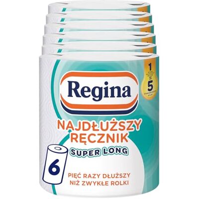 Regina Längstes Handtuch Super Long, 6 Rollen á 220 Blätter, Mehr als fünf Mal Länger Als normale Rollen, Lebensmittelkontakt, 2 Lagen, Papierpack, FSC-Zertifikat, NIZP-PZH geprüft Regina Längstes Handtuch Super Long, 6 Rollen á 220 Blätter, Mehr als fünf Mal Länger Als normale Rollen, Lebensmittelkontakt, 2 Lagen, Papierpack, FSC-Zertifikat, NIZP-PZH geprüft