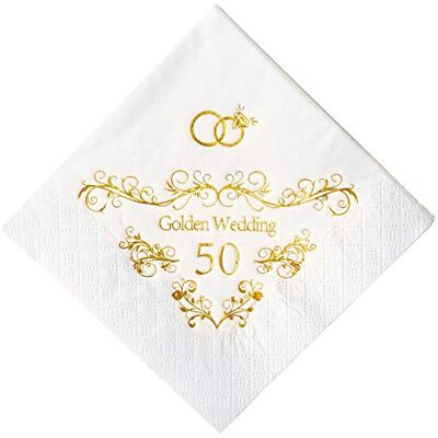 Crisky Servietten zum 50. Hochzeitstag, goldene Cocktailservietten, 50. Hochzeitstag, Dekorationen für Süßigkeitentisch, 50 Stück, 3-lagig Crisky Servietten zum 50. Hochzeitstag, goldene Cocktailservietten, 50. Hochzeitstag, Dekorationen für Süßigkeitentisch, 50 Stück, 3-lagig