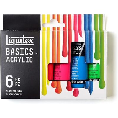 Liquitex 3699470 Basics Acrylfarbe Fluoreszent – 6 Farben, 118ml Tuben, lichtecht, mittlere Viskosität, seidenglänzend, monopigmentiert, Archivqualität Liquitex 3699470 Basics Acrylfarbe Fluoreszent – 6 Farben, 118ml Tuben, lichtecht, mittlere Viskosität, seidenglänzend, monopigmentiert, Archivqualität
