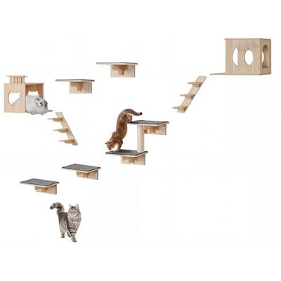 VEVOR Kletterwand, Katzenwandregale und Sitzstangen mit Sprungbrettern, Katzenbetten, Hängematten und Katzenbaum, Katzenmöbel und Regale bis zu 18 kg zum Schlafen, Spielen, Klettern, 9er-Set VEVOR Kletterwand, Katzenwandregale und Sitzstangen mit Sprungbrettern, Katzenbetten, Hängematten und Katzenbaum, Katzenmöbel und Regale bis zu 18 kg zum Schlafen, Spielen, Klettern, 9er-Set