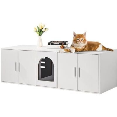 VEVOR Katzenschrank für Katzentoilette, Katzenhaus versteckt mit Doppelräumen, Katzenklo Schrank aus Holz passt in die meisten Katzentoiletten, Katzenmöbel 1,47 x 0,46 x 0,45 m, weiß VEVOR Katzenschrank für Katzentoilette, Katzenhaus versteckt mit Doppelräumen, Katzenklo Schrank aus Holz passt in die meisten Katzentoiletten, Katzenmöbel 1,47 x 0,46 x 0,45 m, weiß
