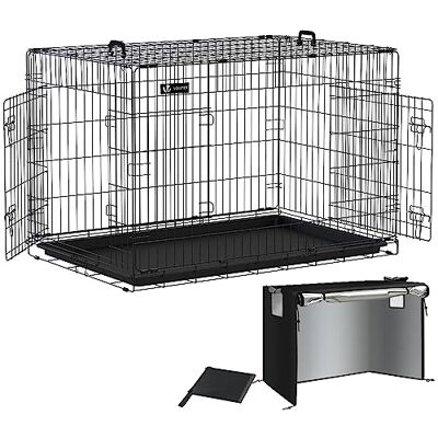 VOUNOT Hundekäfig Klappbar mit Abdeckung, Hundebox Auto Hundetransportkäfig mit Doppeltüren, 2 Transportgriffen & Bodenschale, XXL 122x75x81 cm, Schwarz VOUNOT Hundekäfig Klappbar mit Abdeckung, Hundebox Auto Hundetransportkäfig mit Doppeltüren, 2 Transportgriffen & Bodenschale, XXL 122x75x81 cm, Schwarz