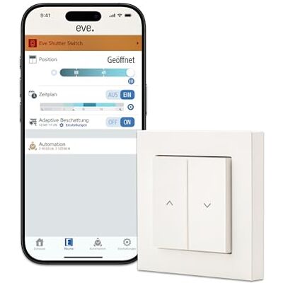 Eve Shutter Switch (Matter) Smarte Rollladensteuerung für Alexa/Apple/SmartThings/Home Assistant/Google; Made in Germany; Automationen; Thread Border Router und Nullleiter nötig Eve Shutter Switch (Matter) Smarte Rollladensteuerung für Alexa/Apple/SmartThings/Home Assistant/Google; Made in Germany; Automationen; Thread Border Router und Nullleiter nötig