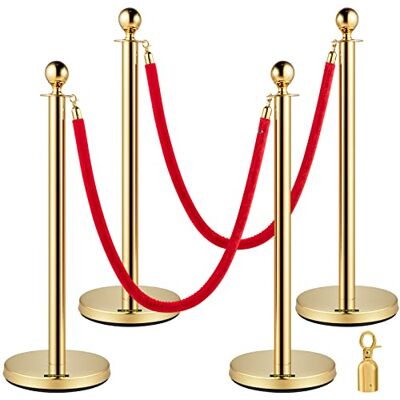 VEVOR 4 Stück Edelstahl Absperrgitter mit Kugelkopf und 2 roten Samtseilen und Goldener Säule VEVOR 4 Stück Edelstahl Absperrgitter mit Kugelkopf und 2 roten Samtseilen und Goldener Säule