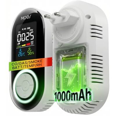 MOES 5-in-1 Gas, Rauch und Kohlenmonoxid Melder für Steckdose mit 10-Jahres-Sensor & 1000mAh Akku, Temperatur/Luftfeuchtigkeit, Alarm für Zuhause und Wohnmobil MOES 5-in-1 Gas, Rauch und Kohlenmonoxid Melder für Steckdose mit 10-Jahres-Sensor & 1000mAh Akku, Temperatur/Luftfeuchtigkeit, Alarm für Zuhause und Wohnmobil