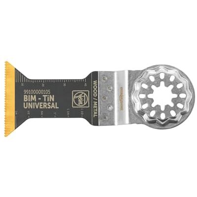 Fein Sägeblatt E-Cut Universal Bi-Metall mit höhe Lebensdauer, Sägeblatt für Tiefeschnitte, Ve. 1 stk., Breite 44 mm, Länge 55 mm, Starlock Aufnahme, Titan beschichtetes Bi-Metall Sägeblatt Fein Sägeblatt E-Cut Universal Bi-Metall mit höhe Lebensdauer, Sägeblatt für Tiefeschnitte, Ve. 1 stk., Breite 44 mm, Länge 55 mm, Starlock Aufnahme, Titan beschichtetes Bi-Metall Sägeblatt