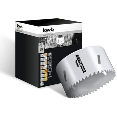 kwb HSS Bi-Metall-Lochsäge Ø 79 mm, 8% kobaltlegiert mit progressiver Vario-Zahnung und hoher Präzision für den vielseitigen Einsatz kwb HSS Bi-Metall-Lochsäge Ø 79 mm, 8% kobaltlegiert mit progressiver Vario-Zahnung und hoher Präzision für den vielseitigen Einsatz