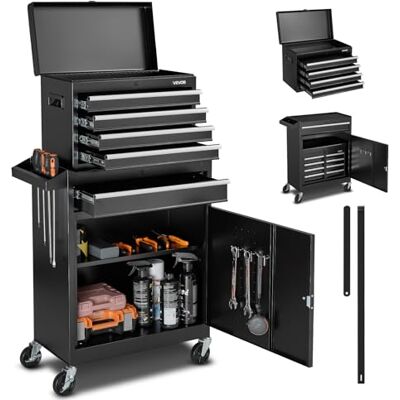 VEVOR Werkstattwagen, 2-in-1-Design, Werkzeugwagen mit 5 Schubladen & abnehmbarem Metall-Werkzeugkasten, Verriegelungsstange, Schutzauskleidung & Werkzeugregal, Garagen-Organizer für Lager, Werkstatt VEVOR Werkstattwagen, 2-in-1-Design, Werkzeugwagen mit 5 Schubladen & abnehmbarem Metall-Werkzeugkasten, Verriegelungsstange, Schutzauskleidung & Werkzeugregal, Garagen-Organizer für Lager, Werkstatt