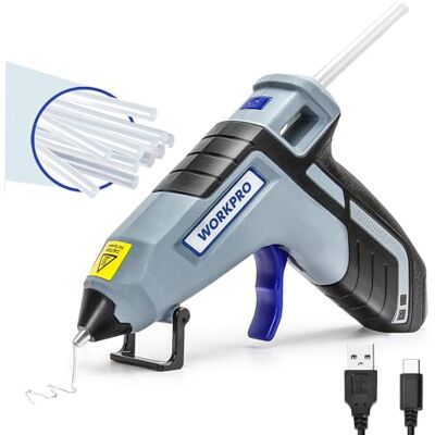 WORKPRO Akku Heißklebepistole 3,6 V, Klebepistole kabellos mit Akku 2600 mAh und 20 Klebesticks(7 * 100 mm), automatische Abschaltung, schnelles Aufheizen von 100 S für Basteln, Kunst und Reparatur WORKPRO Akku Heißklebepistole 3,6 V, Klebepistole kabellos mit Akku 2600 mAh und 20 Klebesticks(7 * 100 mm), automatische Abschaltung, schnelles Aufheizen von 100 S für Basteln, Kunst und Reparatur