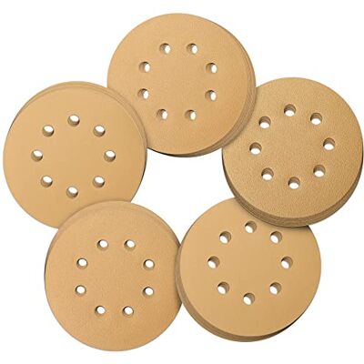 WORKPRO Schleifpapier 125mm Klett, Dreimal Verschleißfestigkeit 50 Stück Schleifscheiben Exzenterschleifpapier Schleifblätter Rund Klett für Exzenterschleifer, 8 Löcher in Gold, 80/120/240 Körnung WORKPRO Schleifpapier 125mm Klett, Dreimal Verschleißfestigkeit 50 Stück Schleifscheiben Exzenterschleifpapier Schleifblätter Rund Klett für Exzenterschleifer, 8 Löcher in Gold, 80/120/240 Körnung