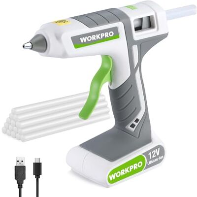 WORKPRO Heißklebepistole Akku kabellos 12V, Akku Klebepistole mit 15 Klebesticks(11 * 200 mm), Schnelles Aufheizen, USB-Aufladung, kabellose Heißklebepistole für Handwerk, Dekoration WORKPRO Heißklebepistole Akku kabellos 12V, Akku Klebepistole mit 15 Klebesticks(11 * 200 mm), Schnelles Aufheizen, USB-Aufladung, kabellose Heißklebepistole für Handwerk, Dekoration