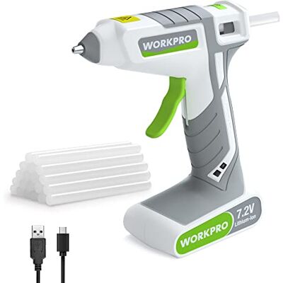 WORKPRO Heißklebepistole Akku kabellos 7,2V, Akku Klebepistole mit 20 Klebesticks, 40s schnelle Aufheizung, Schnelle Klebstoffabgabe, USB-Aufladung, für Handwerk, Dekoration, mit Typ-C-Ladekabel WORKPRO Heißklebepistole Akku kabellos 7,2V, Akku Klebepistole mit 20 Klebesticks, 40s schnelle Aufheizung, Schnelle Klebstoffabgabe, USB-Aufladung, für Handwerk, Dekoration, mit Typ-C-Ladekabel