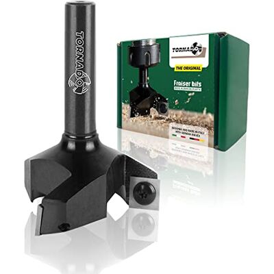Fraiser Tornado – Planfräser Holz mit Schnittdurchmesser 60 mm und 12 mm Schaft, 3 austauschbaren HM-Wendeplatten – Flächenfräser für große Flächen, Kantenfräser und Nutfräser für CNC und Oberfräse Fraiser Tornado – Planfräser Holz mit Schnittdurchmesser 60 mm und 12 mm Schaft, 3 austauschbaren HM-Wendeplatten – Flächenfräser für große Flächen, Kantenfräser und Nutfräser für CNC und Oberfräse