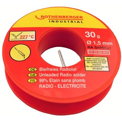 Rothenberger Industrial Bleifreies Radiolot SN99Cu1 Ø 1,5 mm 30 g Zusammensetzung: Zinn 99%, Kupfer 1% 1000002350 Rothenberger Industrial Bleifreies Radiolot SN99Cu1 Ø 1,5 mm 30 g Zusammensetzung: Zinn 99%, Kupfer 1% 1000002350