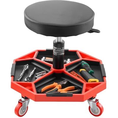 VEVOR Rollbarer Werkstatthocker Werkstattsitz (136 kg Tragkraft) Garagensitz Arbeitshocker, höhenverstellbar (420–550 mm), Rollsitz mit Werkzeugablage für Garage Werkstatt Autoreparatur, Schwarz+Rot VEVOR Rollbarer Werkstatthocker Werkstattsitz (136 kg Tragkraft) Garagensitz Arbeitshocker, höhenverstellbar (420–550 mm), Rollsitz mit Werkzeugablage für Garage Werkstatt Autoreparatur, Schwarz+Rot
