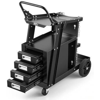 VEVOR Schweißwagen 2 Ablageflächen mit 4 Schubladen Schweißmobil Max. 100-120kg Wagen für Schweßgeräte mit 2 Gasflaschenhalterung Ideal für Handschweißen Schutzgasschweißen Argon-Lichtbogenschweißen VEVOR Schweißwagen 2 Ablageflächen mit 4 Schubladen Schweißmobil Max. 100-120kg Wagen für Schweßgeräte mit 2 Gasflaschenhalterung Ideal für Handschweißen Schutzgasschweißen Argon-Lichtbogenschweißen