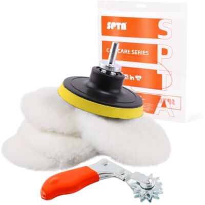SPTA Lammfell pad, Lammwollhaube, Lammfell, 5tlg 80mm Polieren polierscheibe Polierset Set Wolle Pad Lammwolle 80mm Klett pad polierscheibe + M14 Bohrer Adapter für Auto poliermaschine -HWPPS3M14M6 SPTA Lammfell pad, Lammwollhaube, Lammfell, 5tlg 80mm Polieren polierscheibe Polierset Set Wolle Pad Lammwolle 80mm Klett pad polierscheibe + M14 Bohrer Adapter für Auto poliermaschine -HWPPS3M14M6