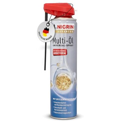 NIGRIN Advanced Multi-Öl, Multifunktionsöl, herausragende Schmierwirkung und Kriecheigenschaft, Verschleiß- und Korrosionsschutz, reinigt Kuststoff und Metall, 400 ml NIGRIN Advanced Multi-Öl, Multifunktionsöl, herausragende Schmierwirkung und Kriecheigenschaft, Verschleiß- und Korrosionsschutz, reinigt Kuststoff und Metall, 400 ml